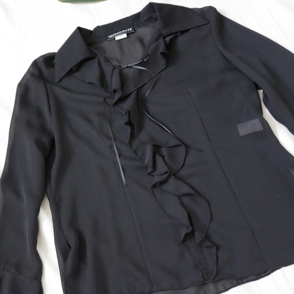 Black sheer mesh ruffle bell sleeve blouse - Picture 6 of 8